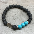 Bracelet en Pierre de Lave – Feuille & Turquoise