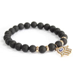 Bracelet en Agate Noire – Main de Hamsa Protectrice