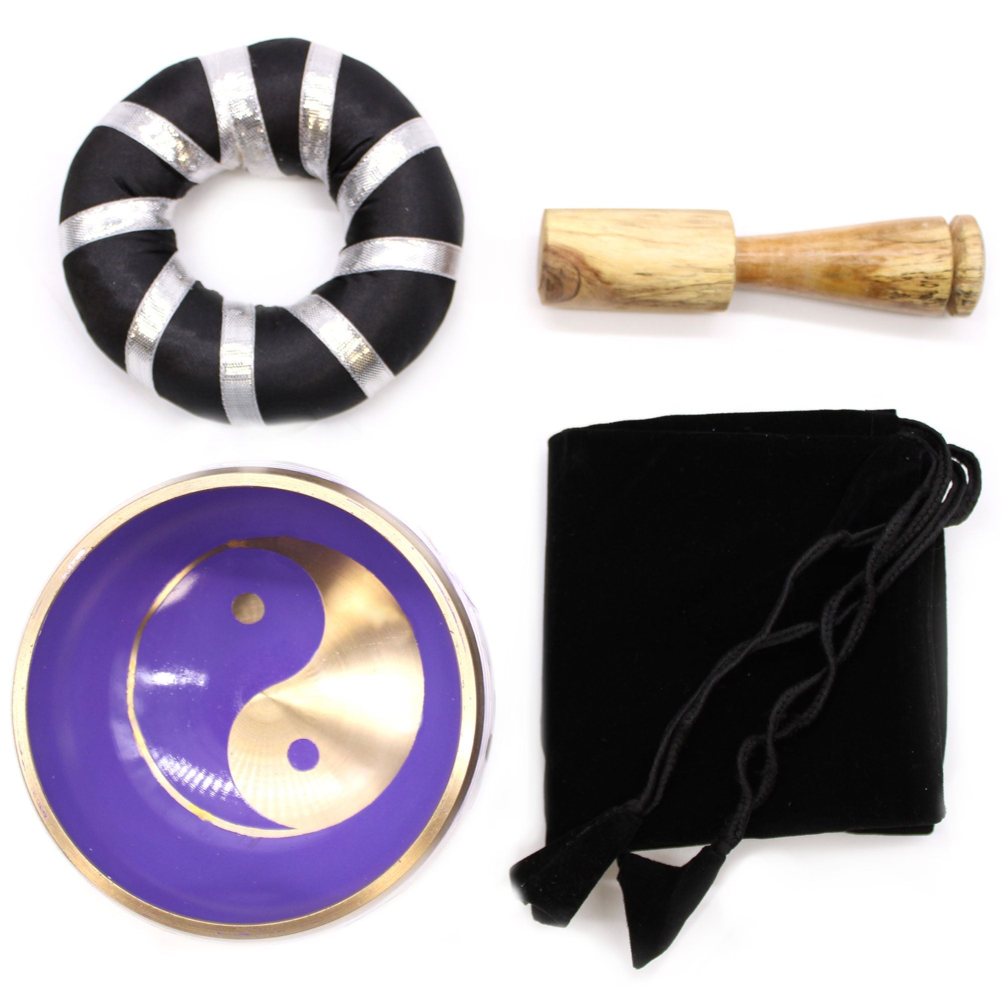 Set Bol Tibétain Coffret – Yin & Yang – Blanc/Violet – 10,7 cm