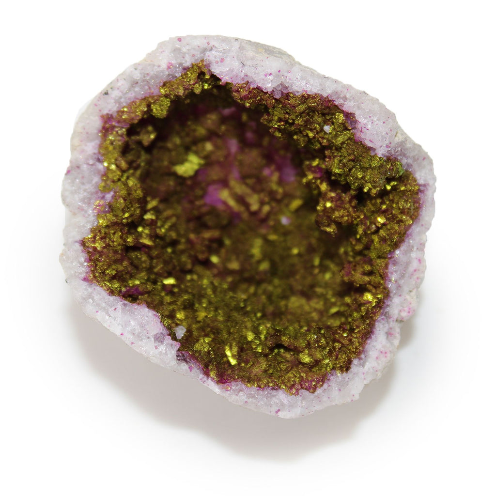 Géode en Calcite Colorée – Roche Rose – Or