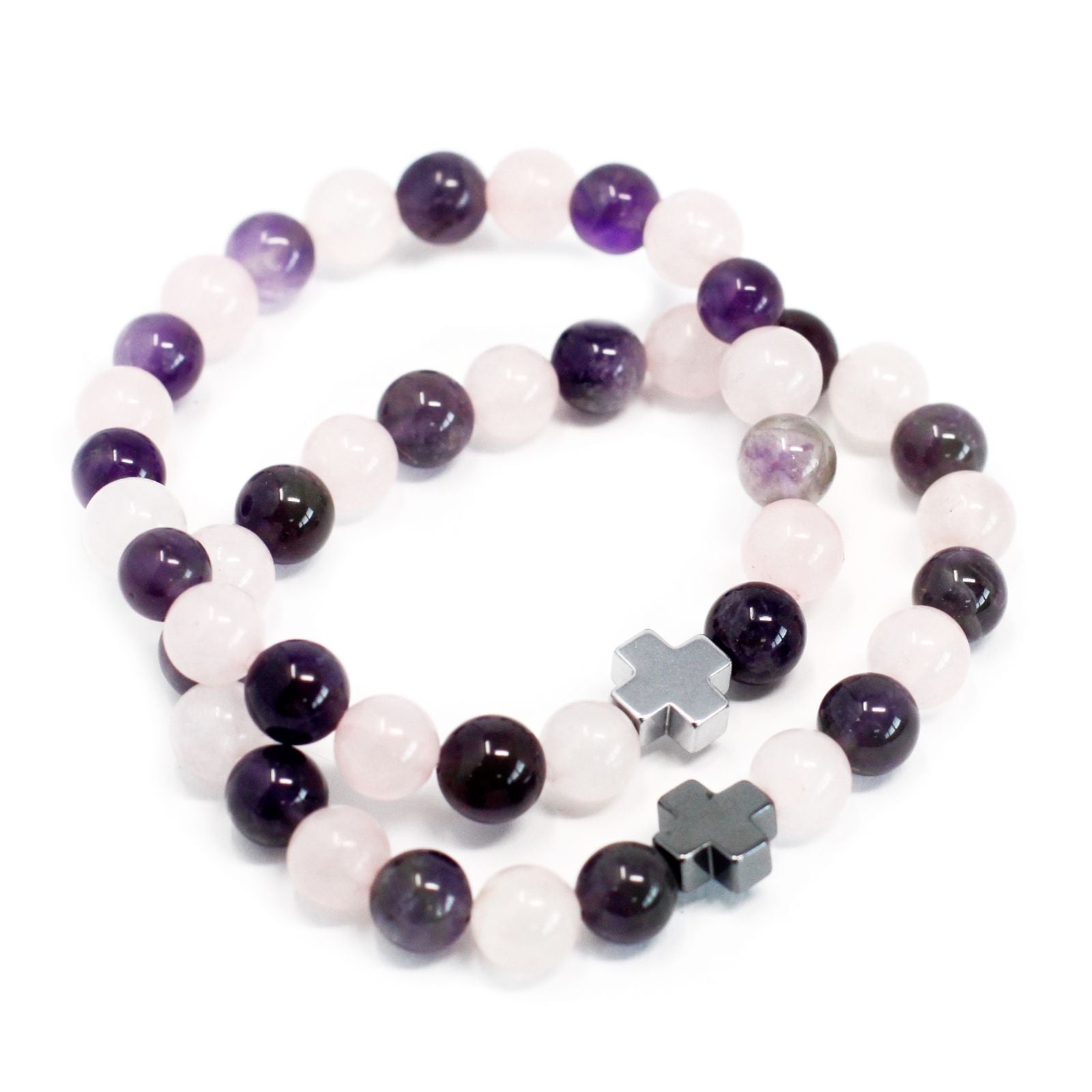 Set de 2 Bracelets d'Amour – Améthyste & Quartz Rose