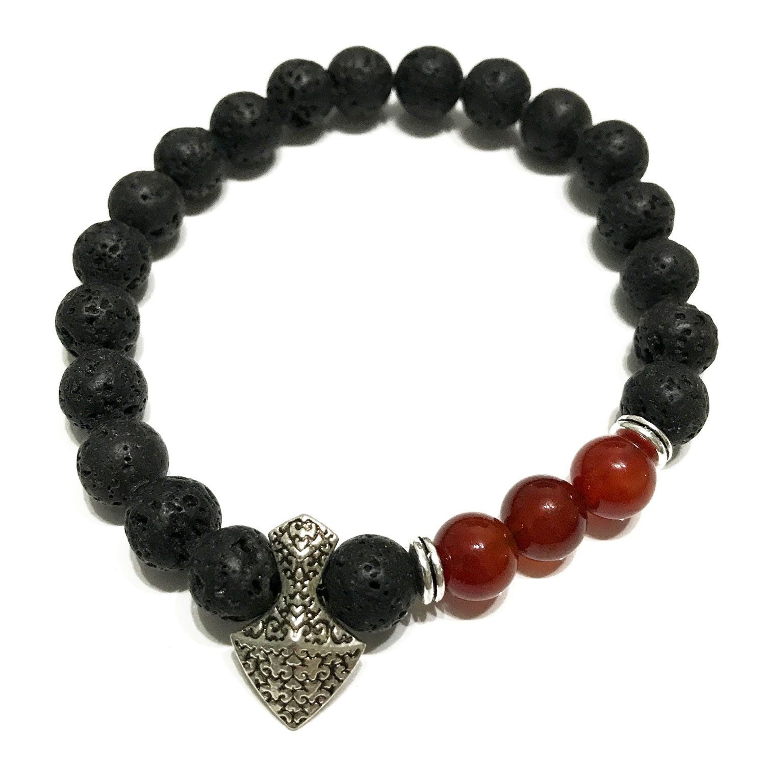 Bracelet en Pierre de Lave – Tête de Hache & Cornaline