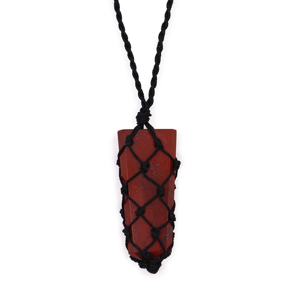Pendentif Pointe Plate Macramé – Jaspe Rouge