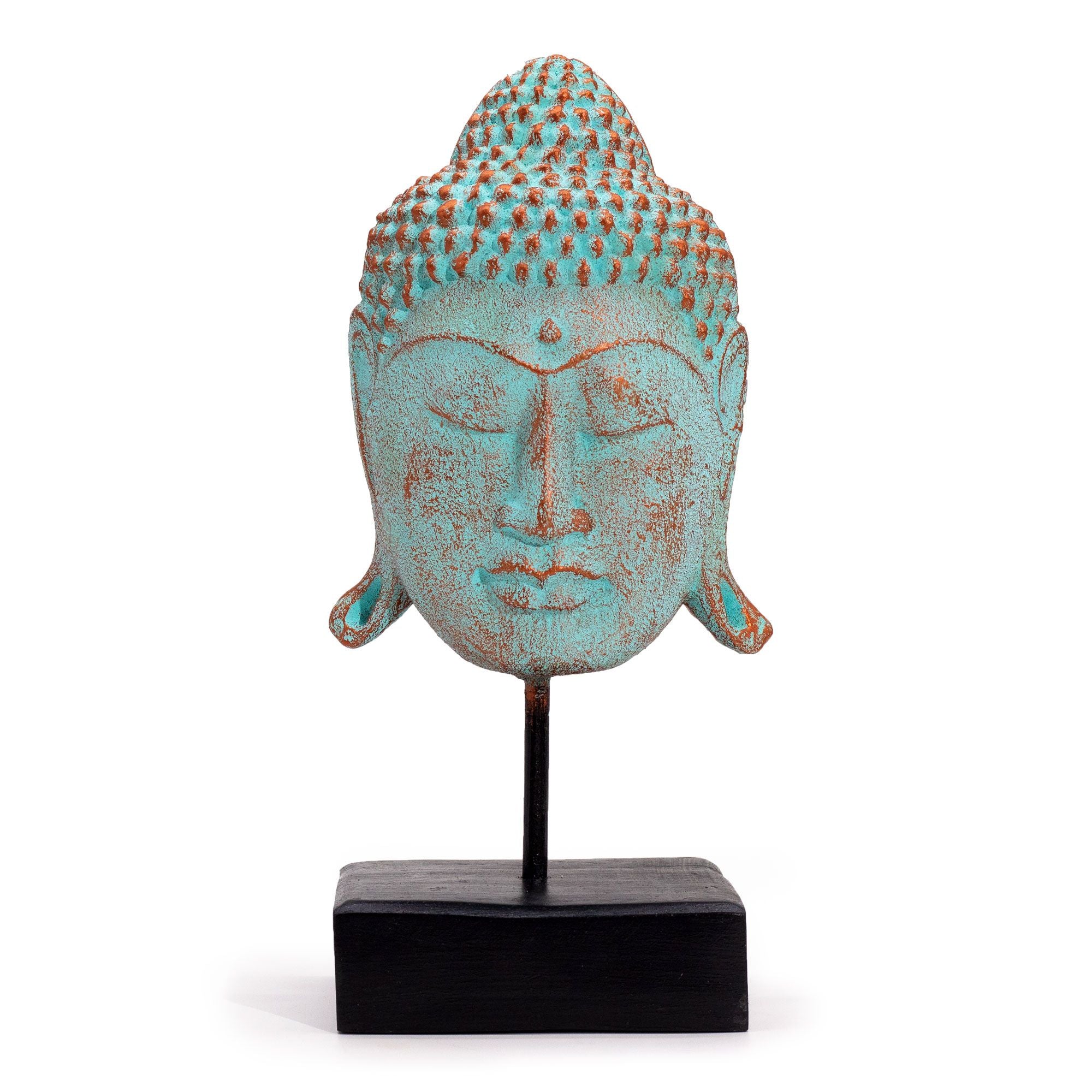 Grande Tête de Bouddha Sérénité sur Support – Vert Cuivré