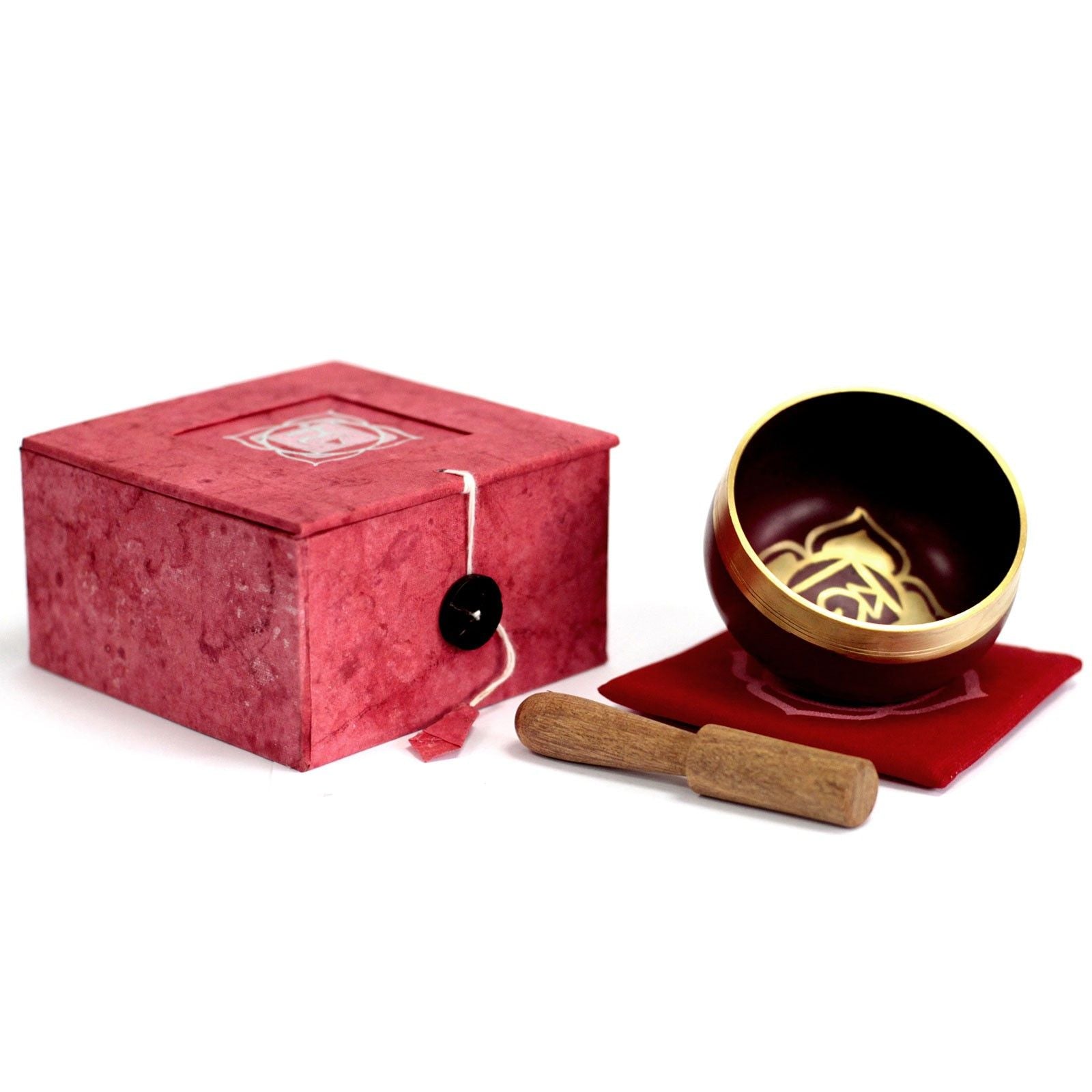 Coffret Bol Chantant Tibétain Chakra Racine – Rouge – Avec Coussin & Maillet en Bois