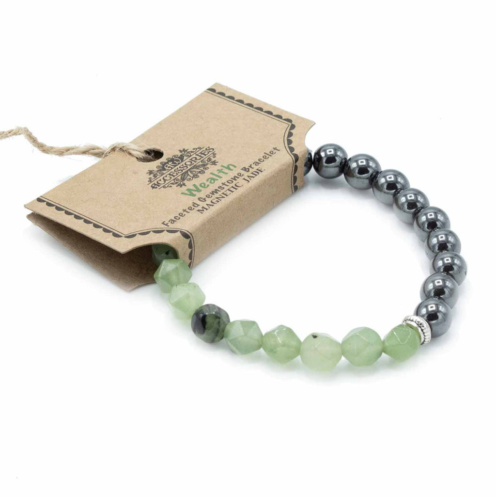 Bracelet Pierres Facettées – Jade Vert (Fermoir Magnétique)
