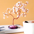 Grand Arbre de Gemmes – Quartz Rose sur base en Agate Rose – 100 Pierres