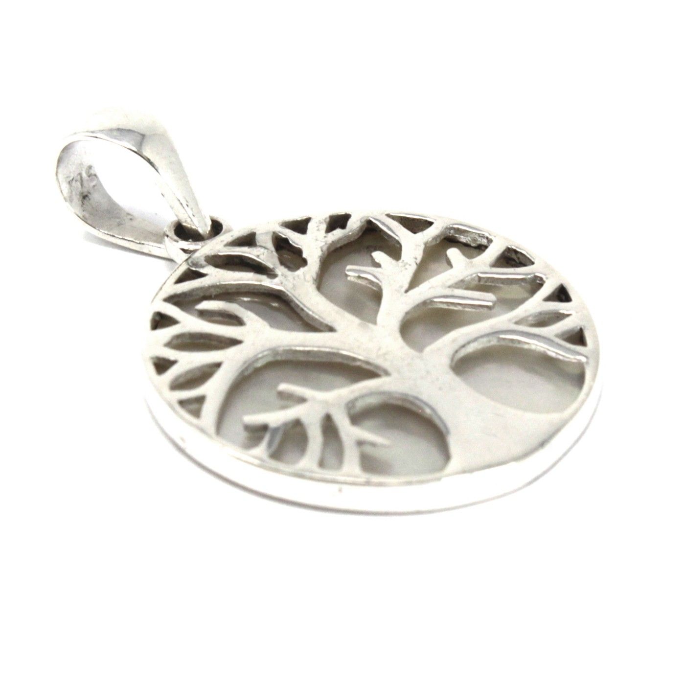 Pendentif Arbre de Vie – Nacre Blanche – 22 mm – Argent massif 925 (sans chaîne)