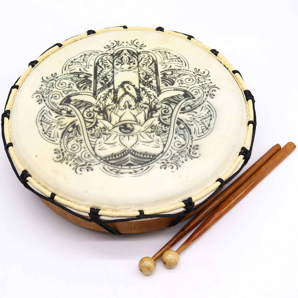 Tambour Chamanique Hamsa – 30 cm avec 2 Baguettes