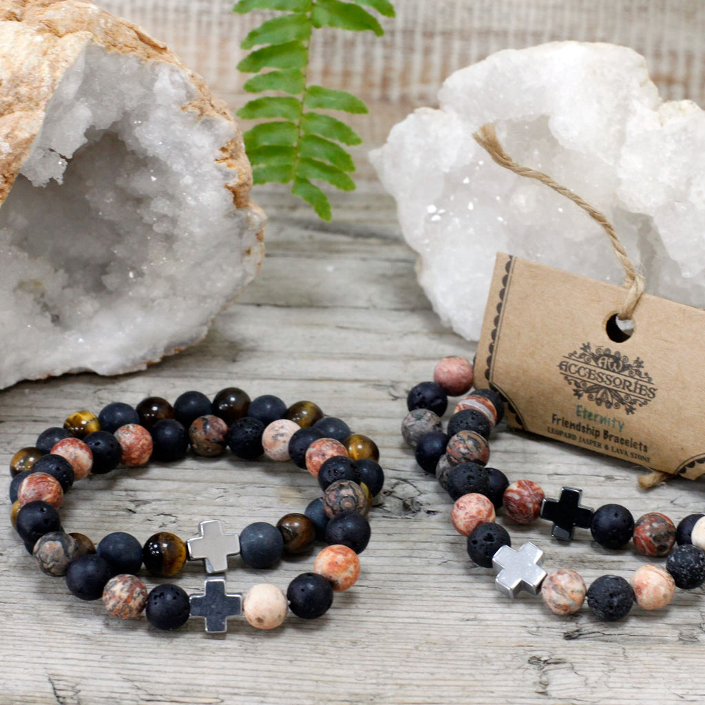 Set de 2 Bracelets d'Éternité – Jaspe Léopard & Pierre de Lave
