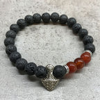 Bracelet en Pierre de Lave – Tête de Hache & Cornaline