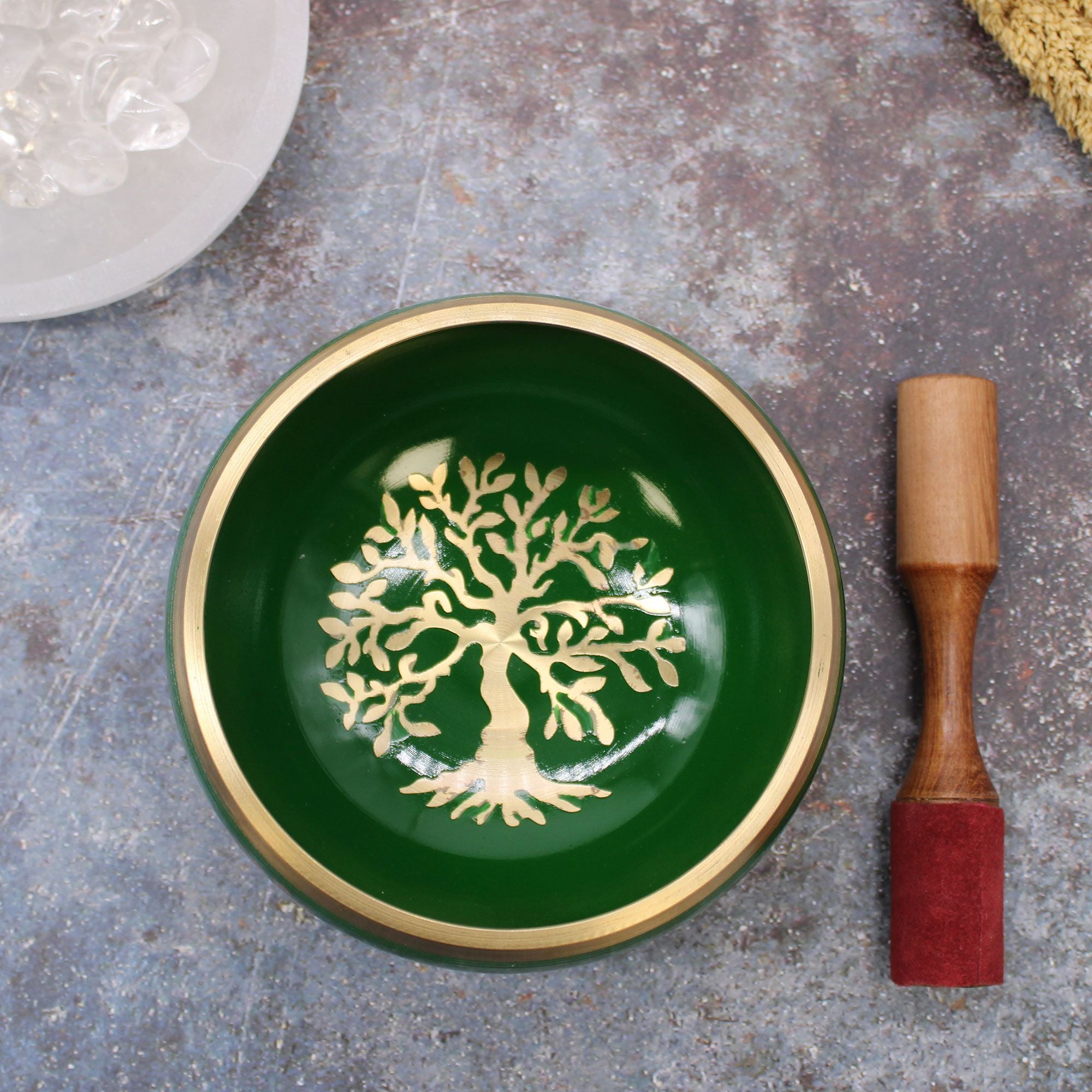 Set Bol Tibétain Coffret – Arbre de Vie – Vert – 14 cm