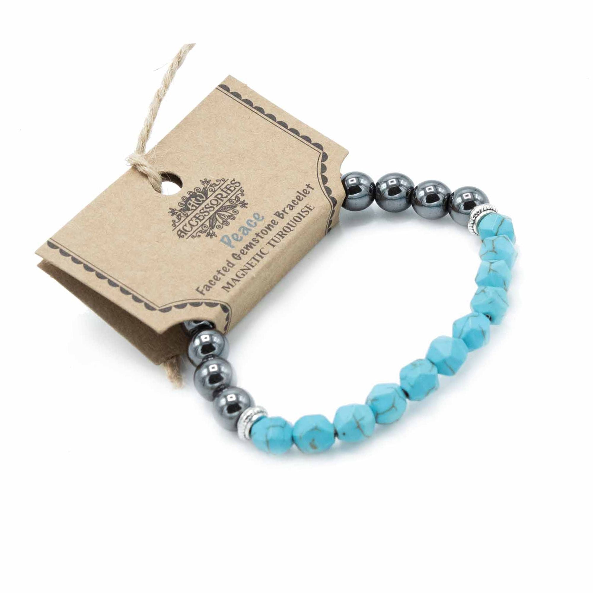 Bracelet Pierres Facettées – Turquoise (Fermoir Magnétique)