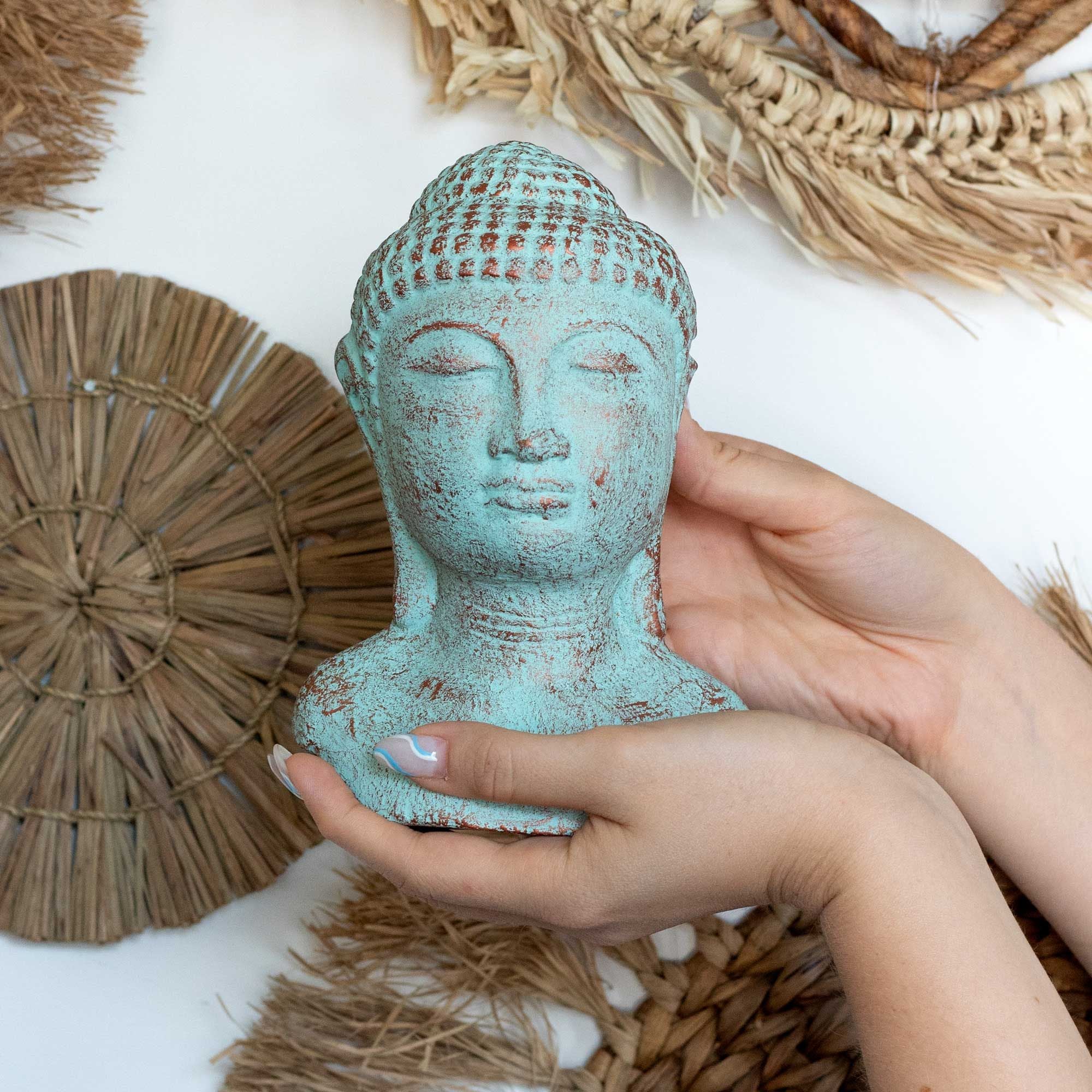 Tête de Bouddha Tranquillité – Vert Cuivré