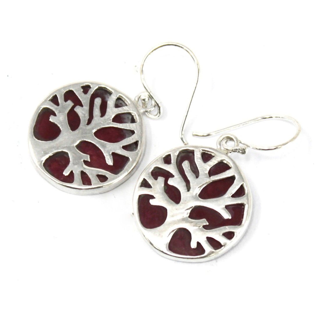 Boucles d'Oreilles Arbre de Vie en Argent 925 – Effet Corail – 15 mm