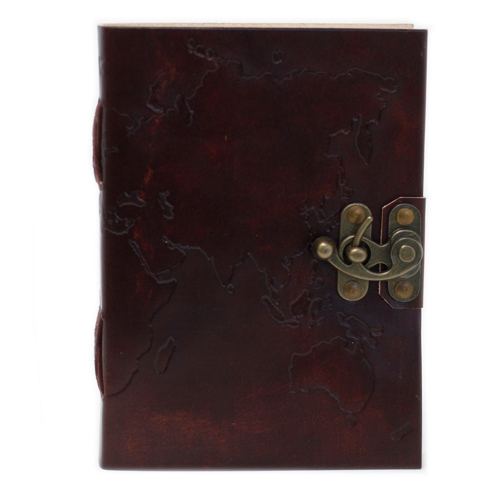Carnet en Cuir – Carte du Monde Gravée – 18×13 cm