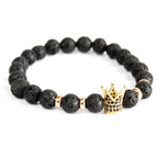 Bracelet Boho Bling – Couronne Dorée sur Pierre de Lave