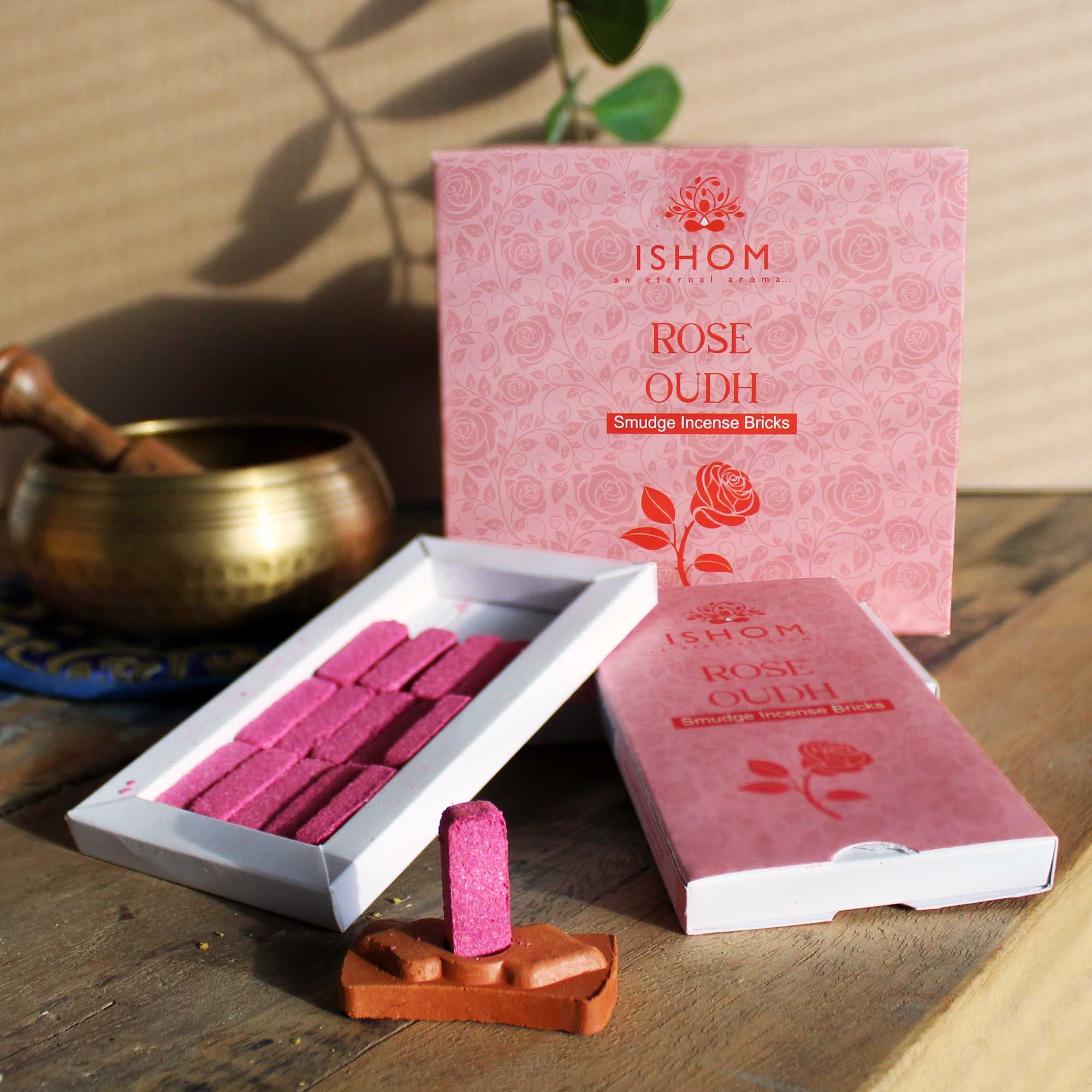 Set de 15 Briques d'Encens Naturel et Brûleur – Bois de Rose