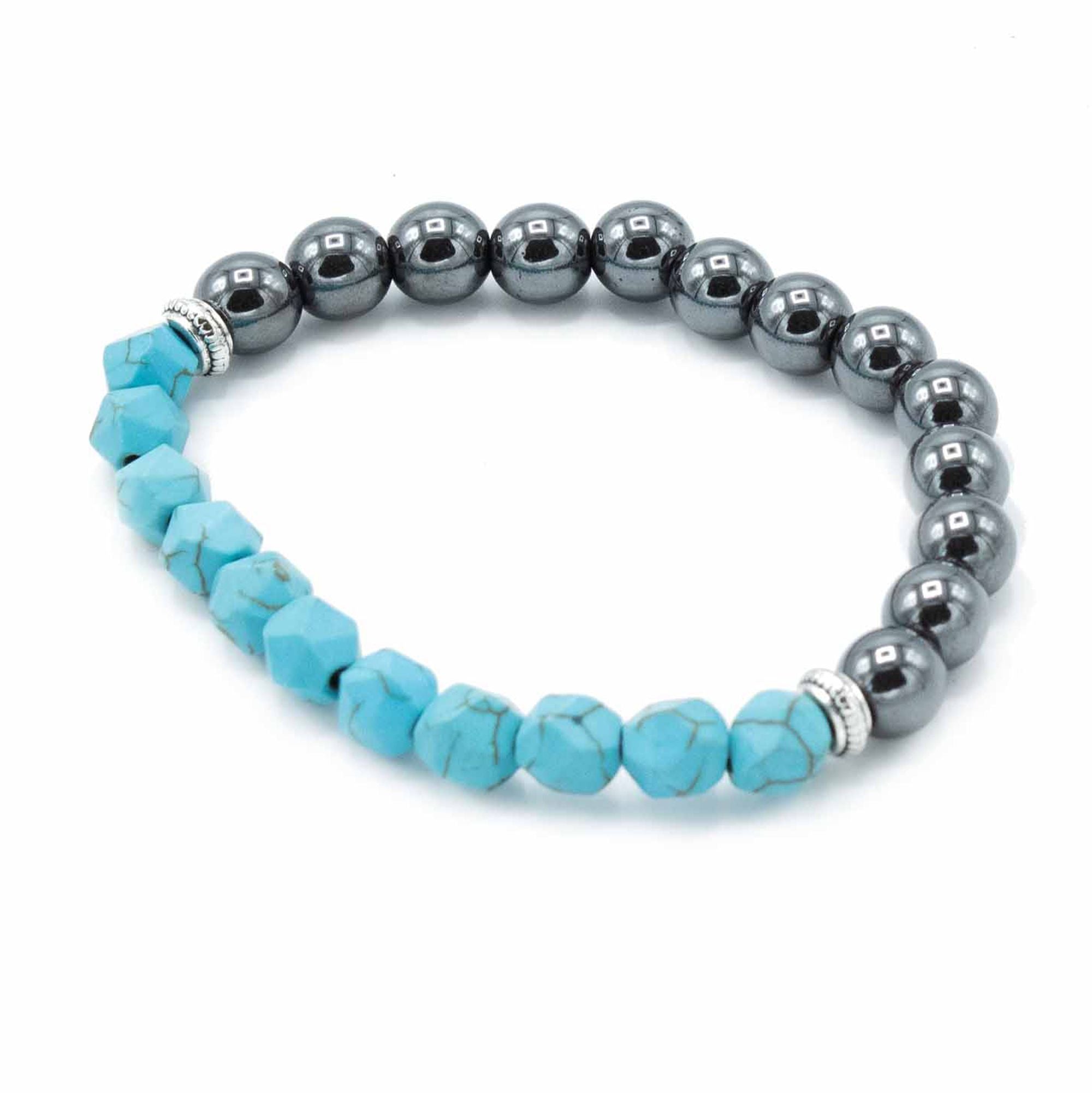Bracelet Pierres Facettées – Turquoise (Fermoir Magnétique)