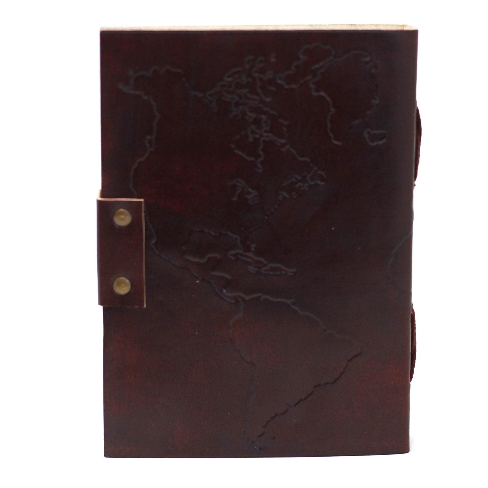 Carnet en Cuir – Carte du Monde Gravée – 18×13 cm