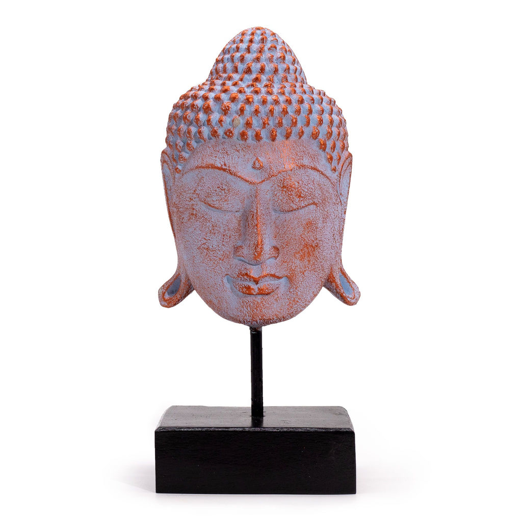 Grande Tête de Bouddha Sérénité sur Support – Bleu Cuivré