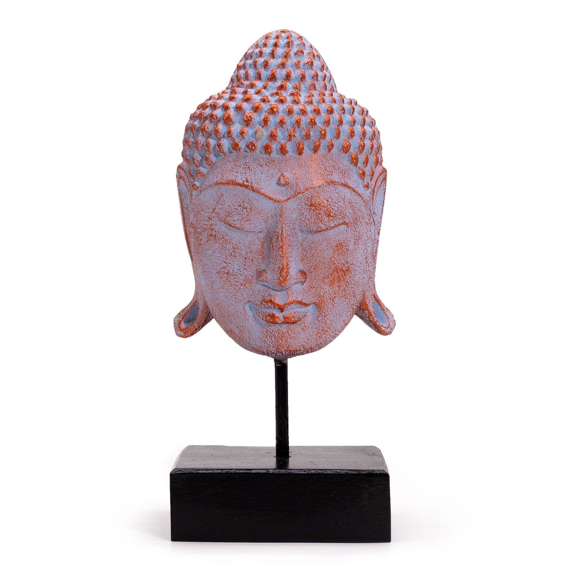 Grande Tête de Bouddha Sérénité sur Support – Bleu Cuivré