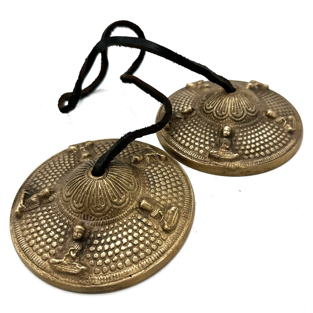 Cymbales Tingsha Tibétaines – Cinq Bouddhas – ~9,5 cm