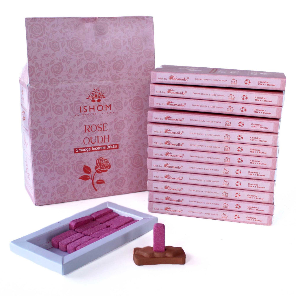 Set de 15 Briques d'Encens Naturel et Brûleur – Bois de Rose