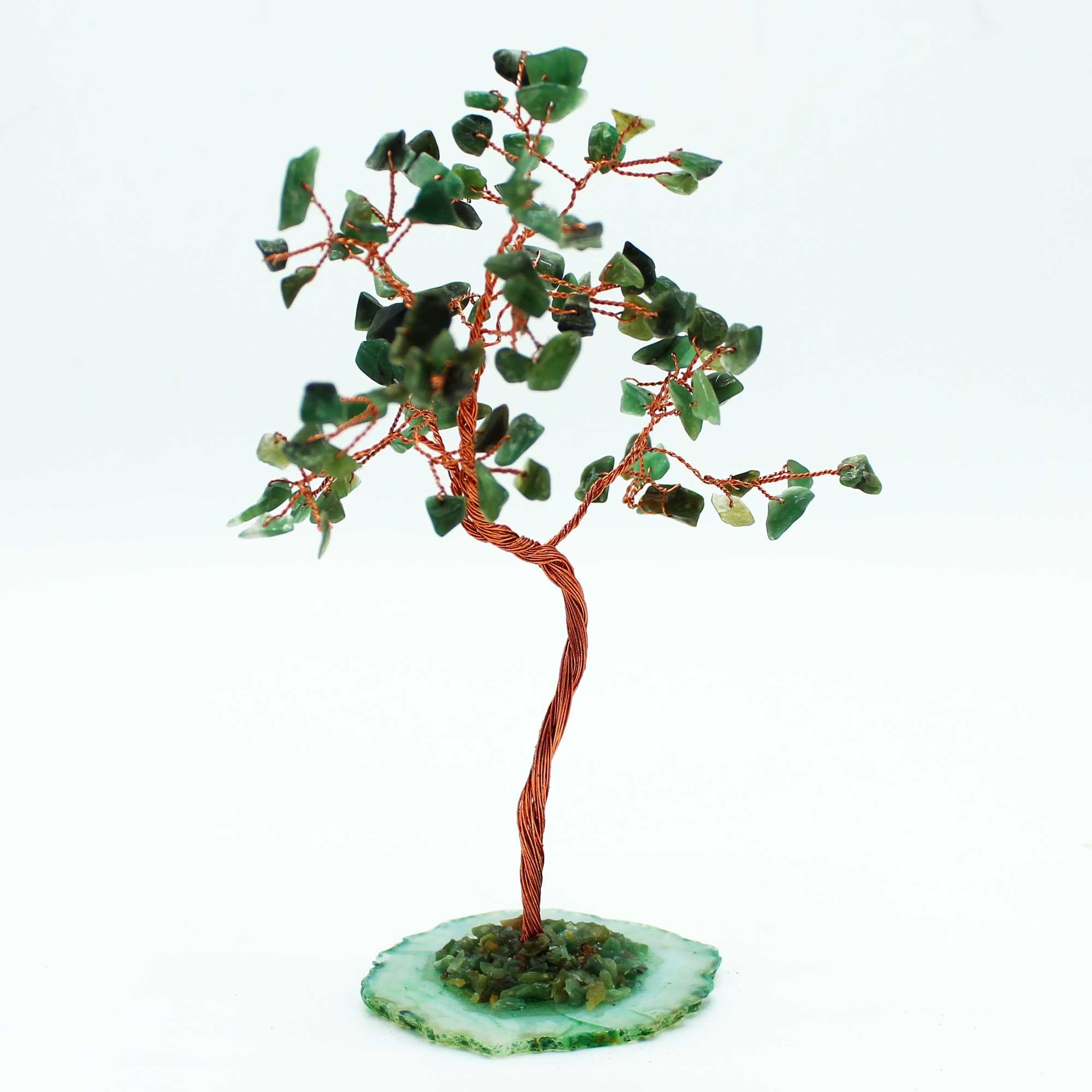 Grand Arbre de Gemmes – Aventurine Verte sur base en Agate Verte – 100 Pierres