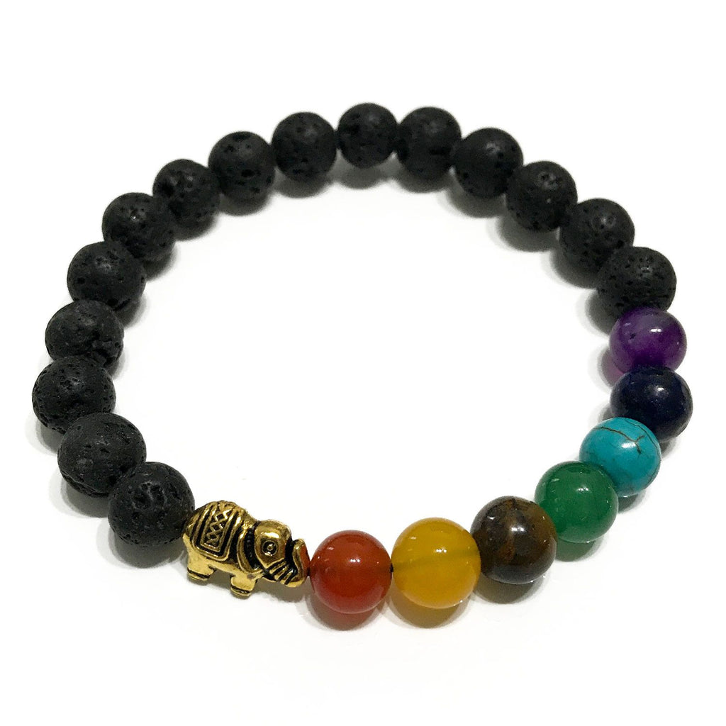 Bracelet en Pierre de Lave – Éléphant & Chakras