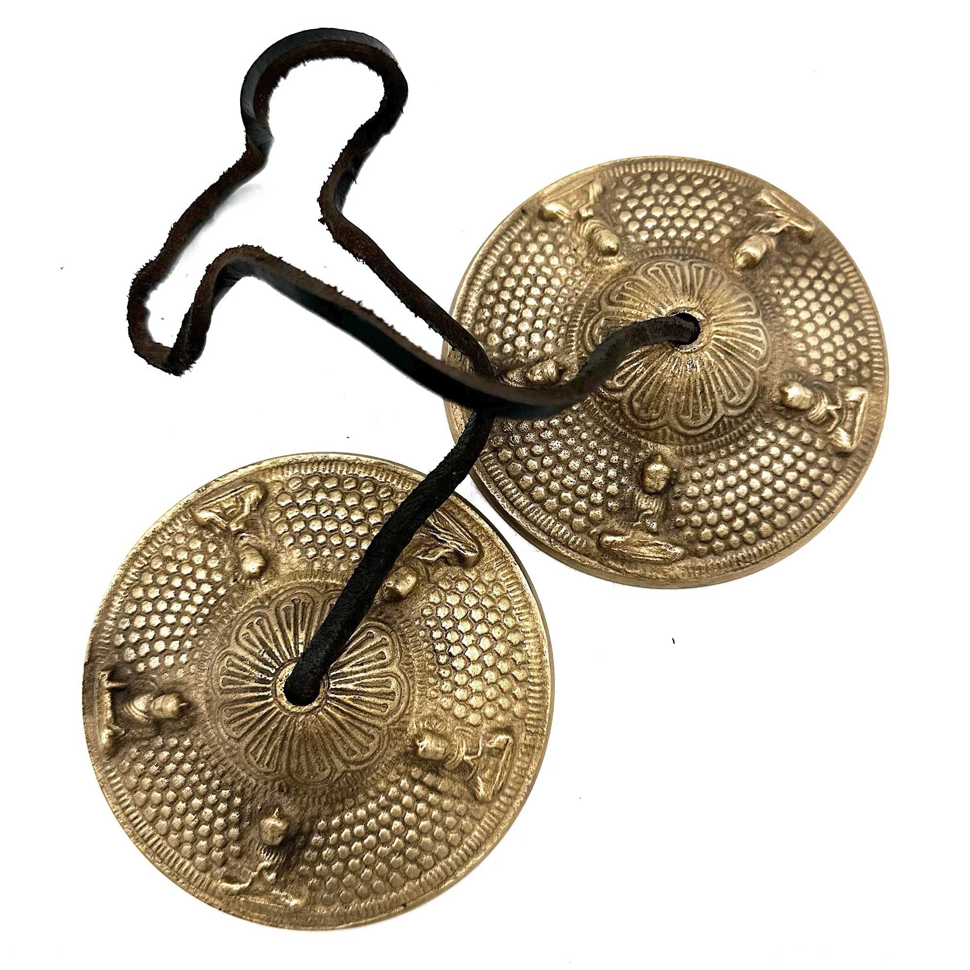 Cymbales Tingsha Tibétaines – Cinq Bouddhas – ~9,5 cm