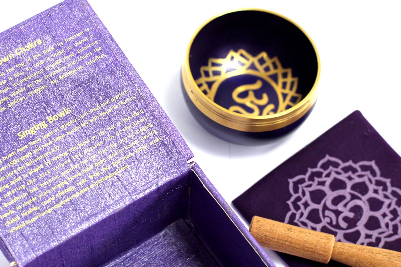 Coffret Bol Chantant Tibétain Chakra Couronne – Violet – Avec Coussin, Maillet & Boîte Premium