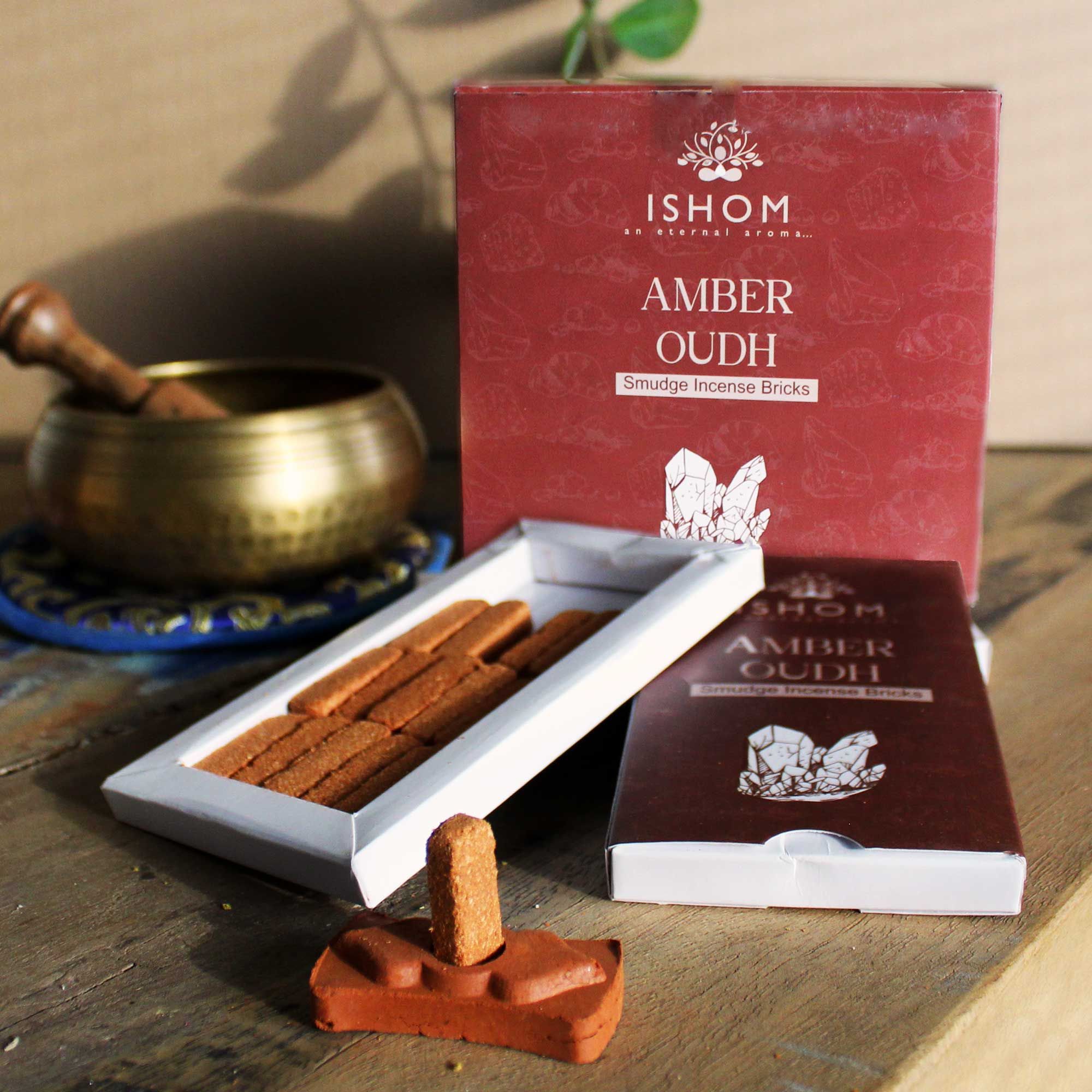 Set de 15 Briques d'Encens Naturel et Brûleur – Bois d'Ambre