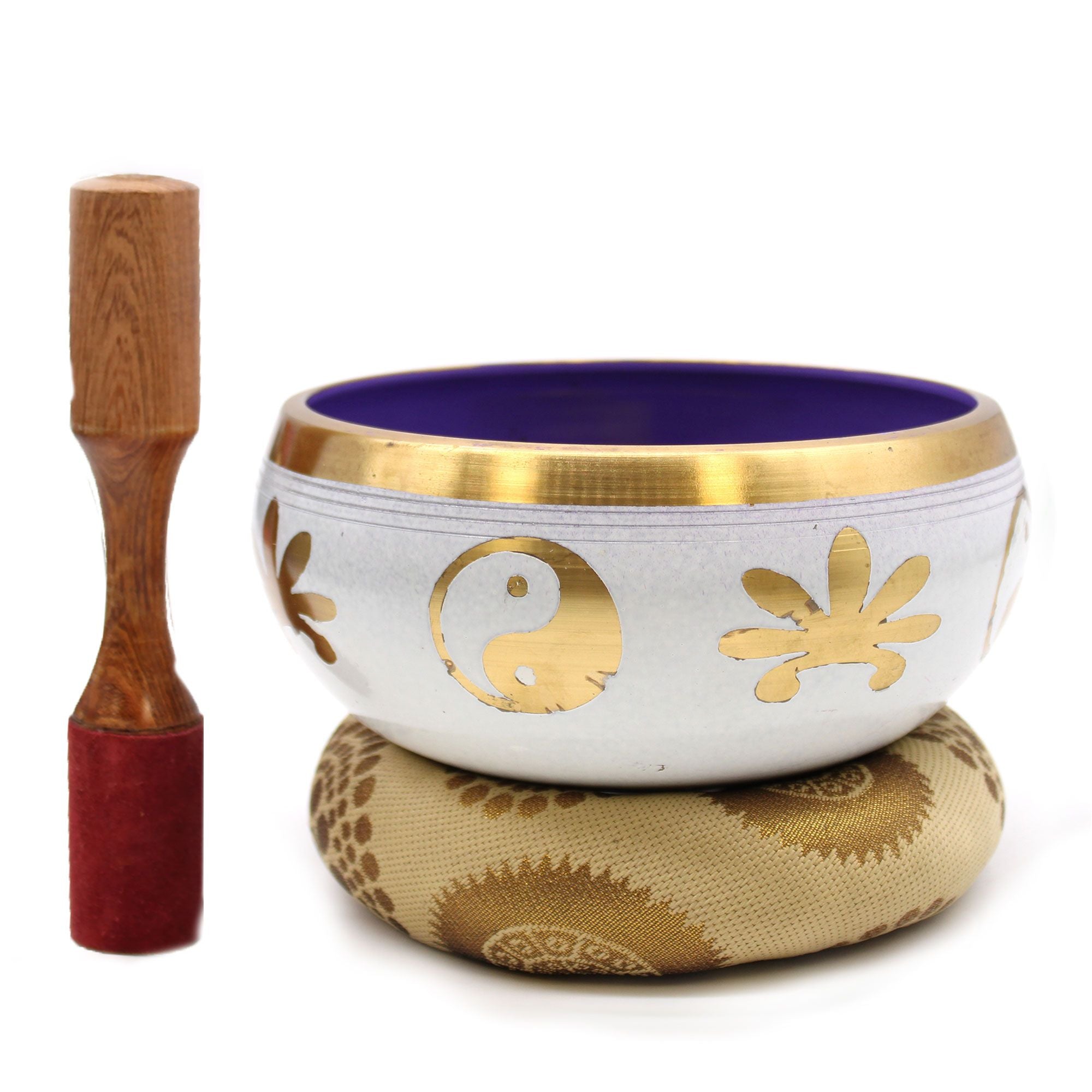 Set Bol Tibétain Coffret – Yin & Yang – Blanc/Violet – 14 cm