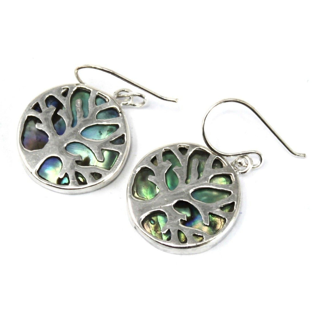 Boucles d'Oreilles Arbre de Vie en Argent 925 – Nacre Abalone – 15 mm