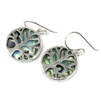 Boucles d'Oreilles Arbre de Vie en Argent 925 – Nacre Abalone – 15 mm