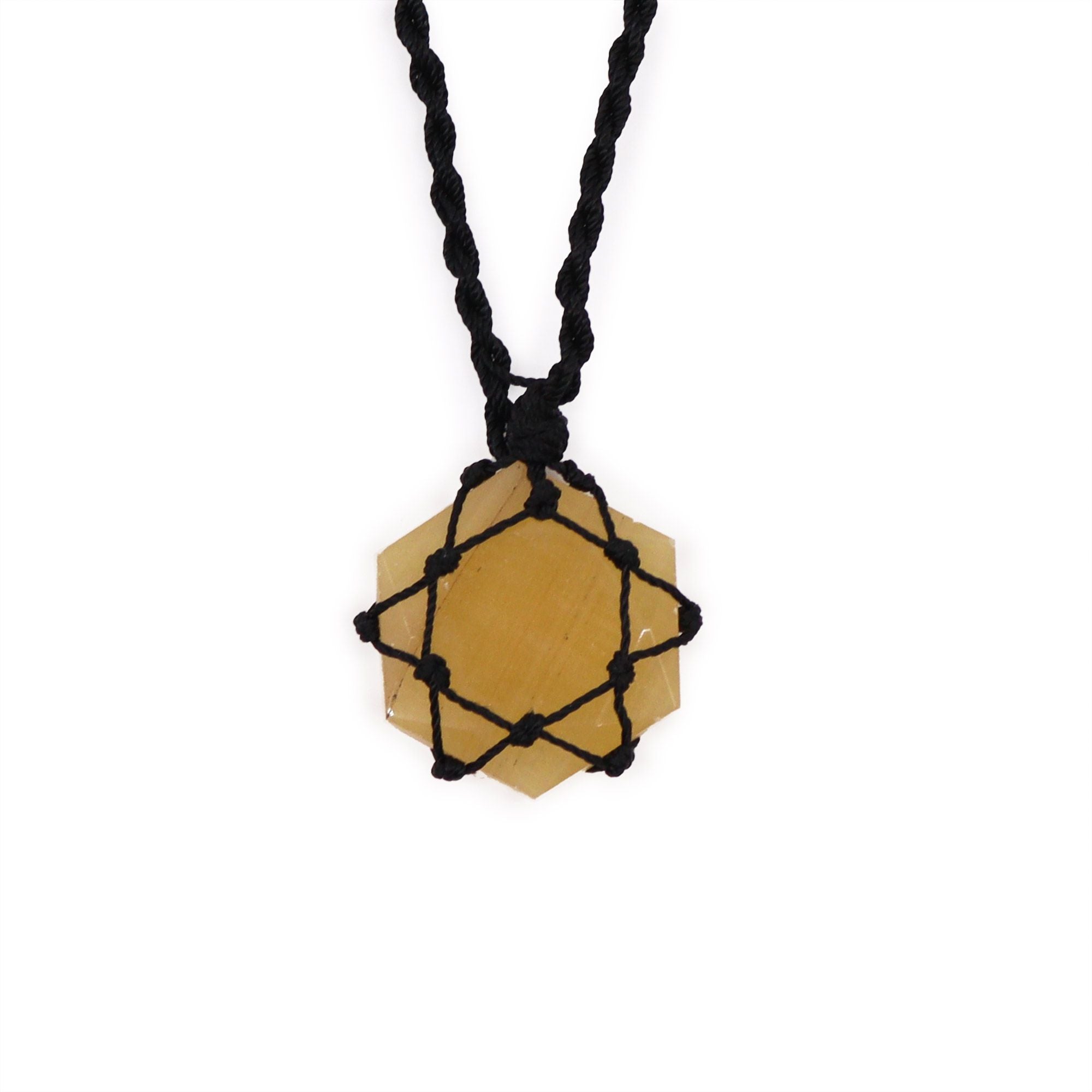 Pendentif Hexagone Macramé – Quartz Jaune (Citrine)