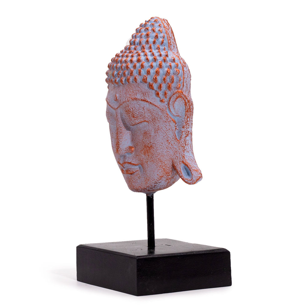 Grande Tête de Bouddha Sérénité sur Support – Bleu Cuivré