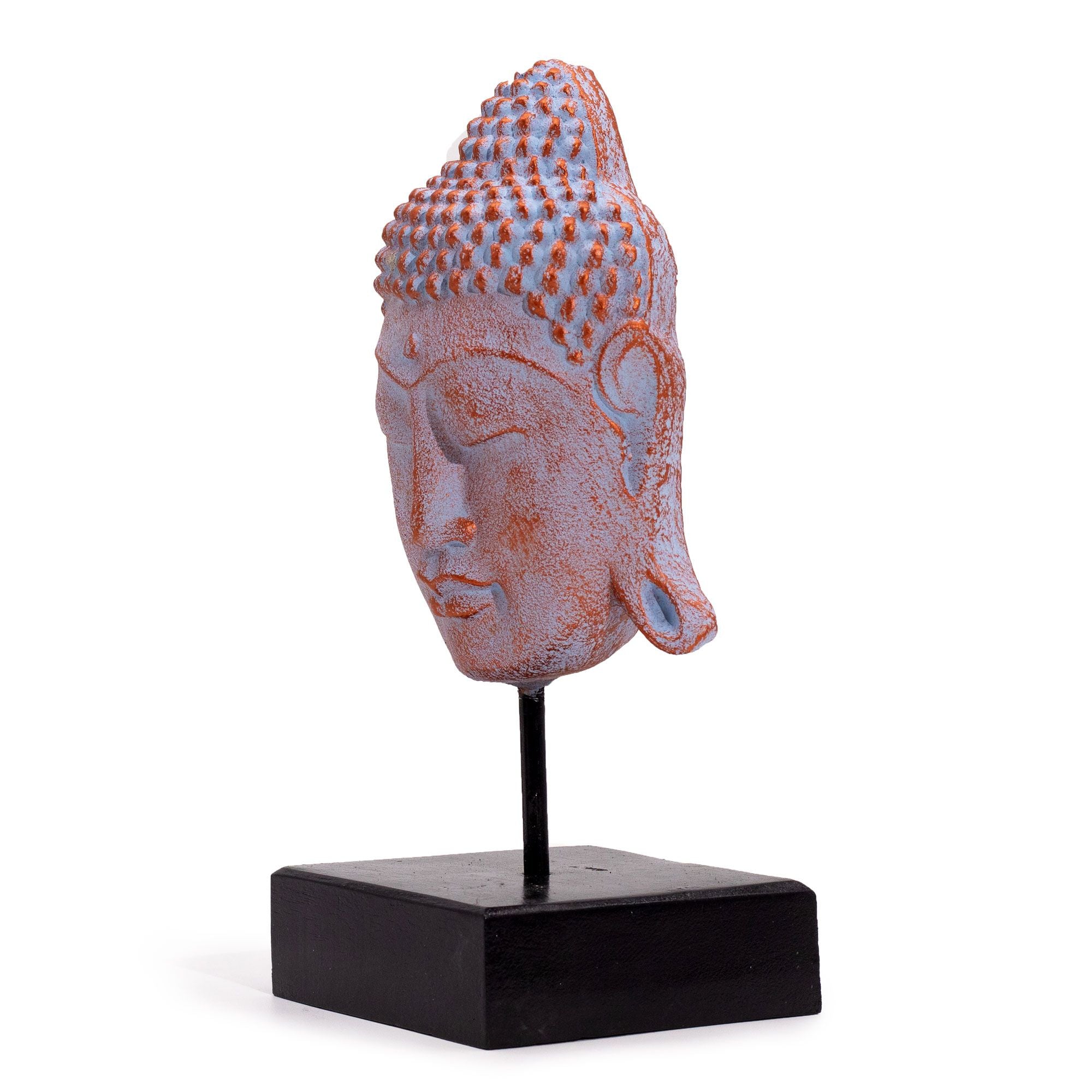Grande Tête de Bouddha Sérénité sur Support – Bleu Cuivré