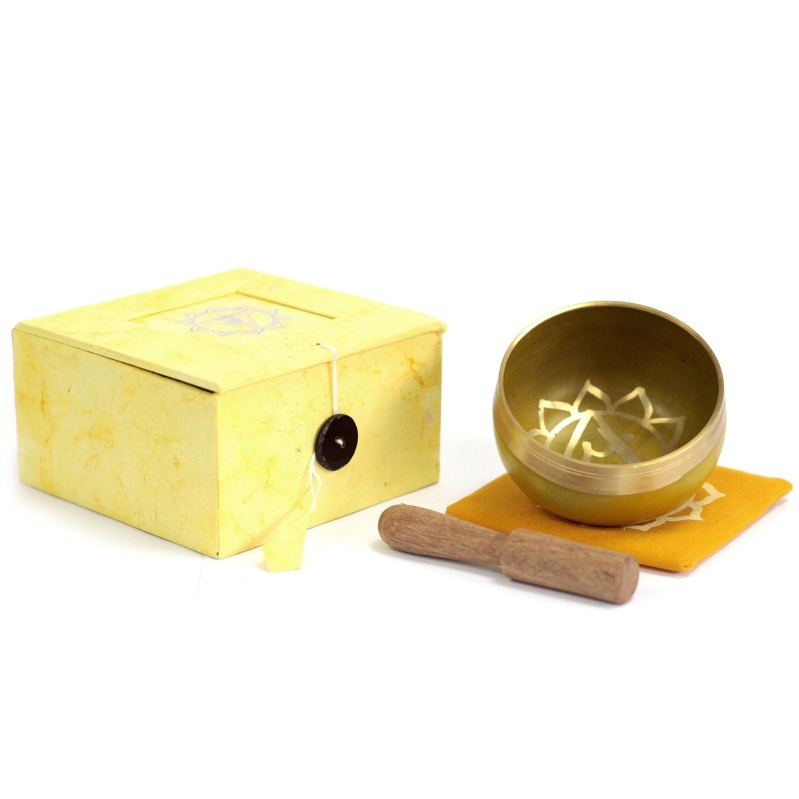 Coffret Bol Chantant Tibétain Chakra Plexus Solaire – Jaune – Avec Coussin & Maillet en Bois