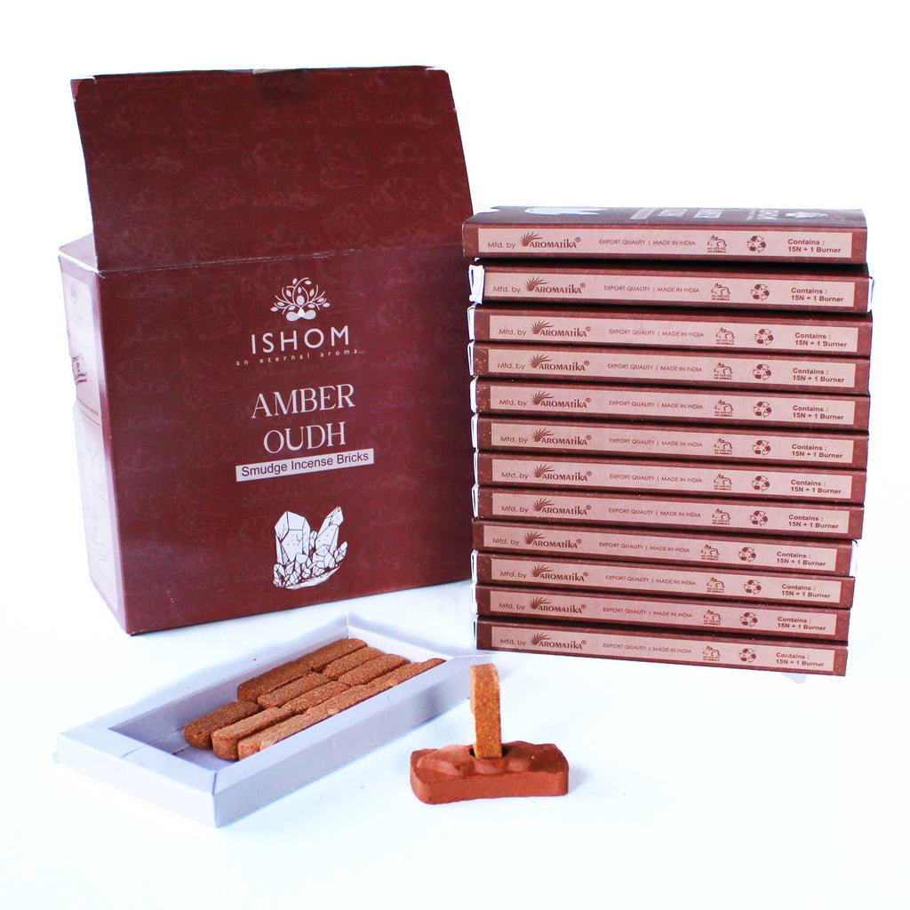 Set de 15 Briques d'Encens Naturel et Brûleur – Bois d'Ambre