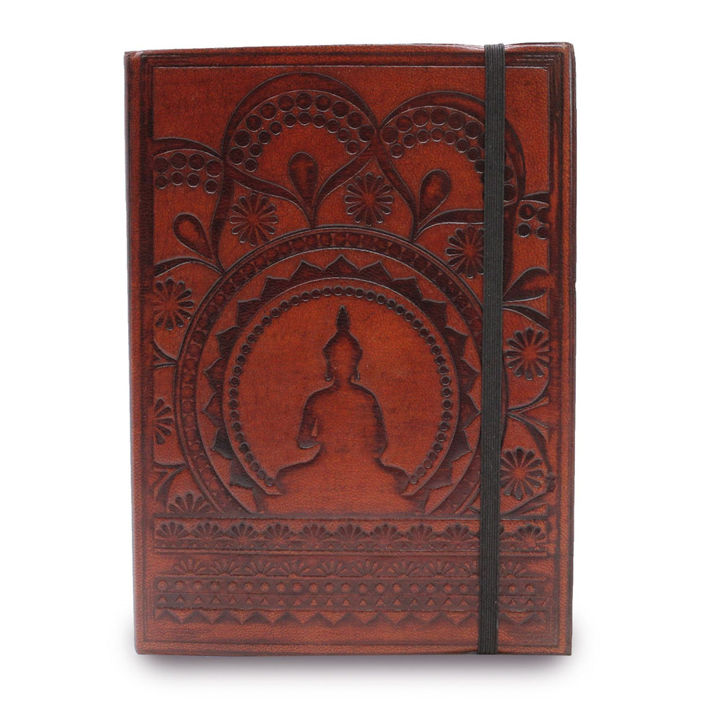 Carnet en Cuir Végétal – Petit Mandala Tibétain – avec Lanière