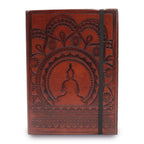Carnet en Cuir Végétal – Petit Mandala Tibétain – avec Lanière