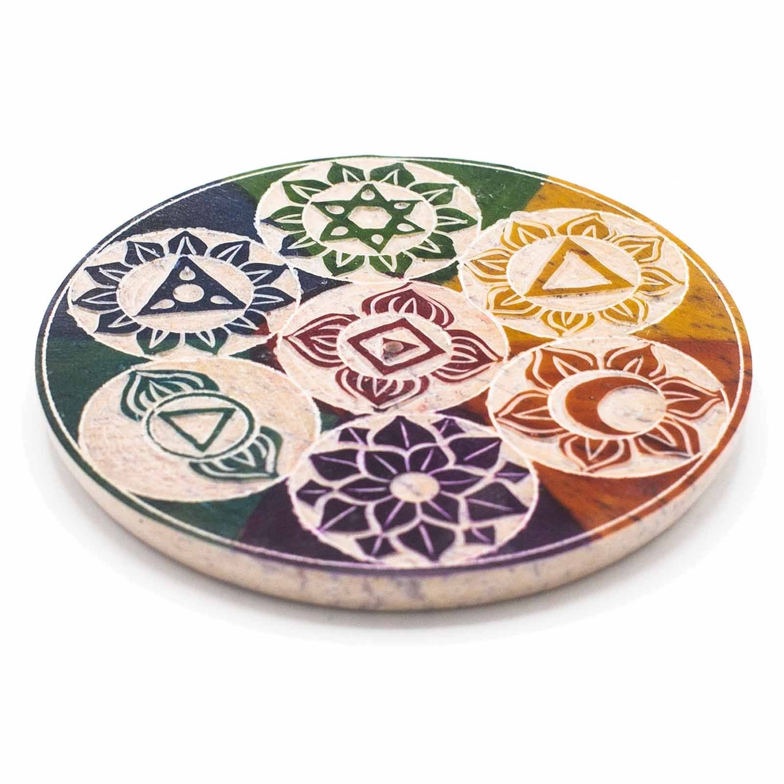 Porte-Encens Disque en Stéatite – Sept Chakras – 10 cm
