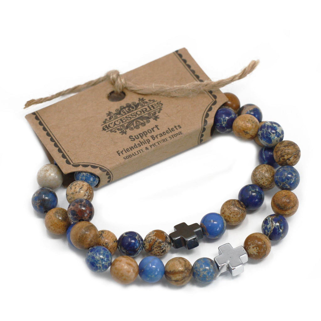 Set de 2 Bracelets de Soutien – Sodalite & Pierre de Paysage
