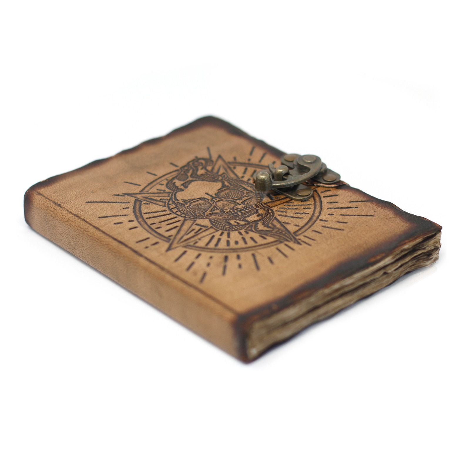 Carnet en Cuir – Pentagone & Crâne avec Brûlures – 18×13 cm
