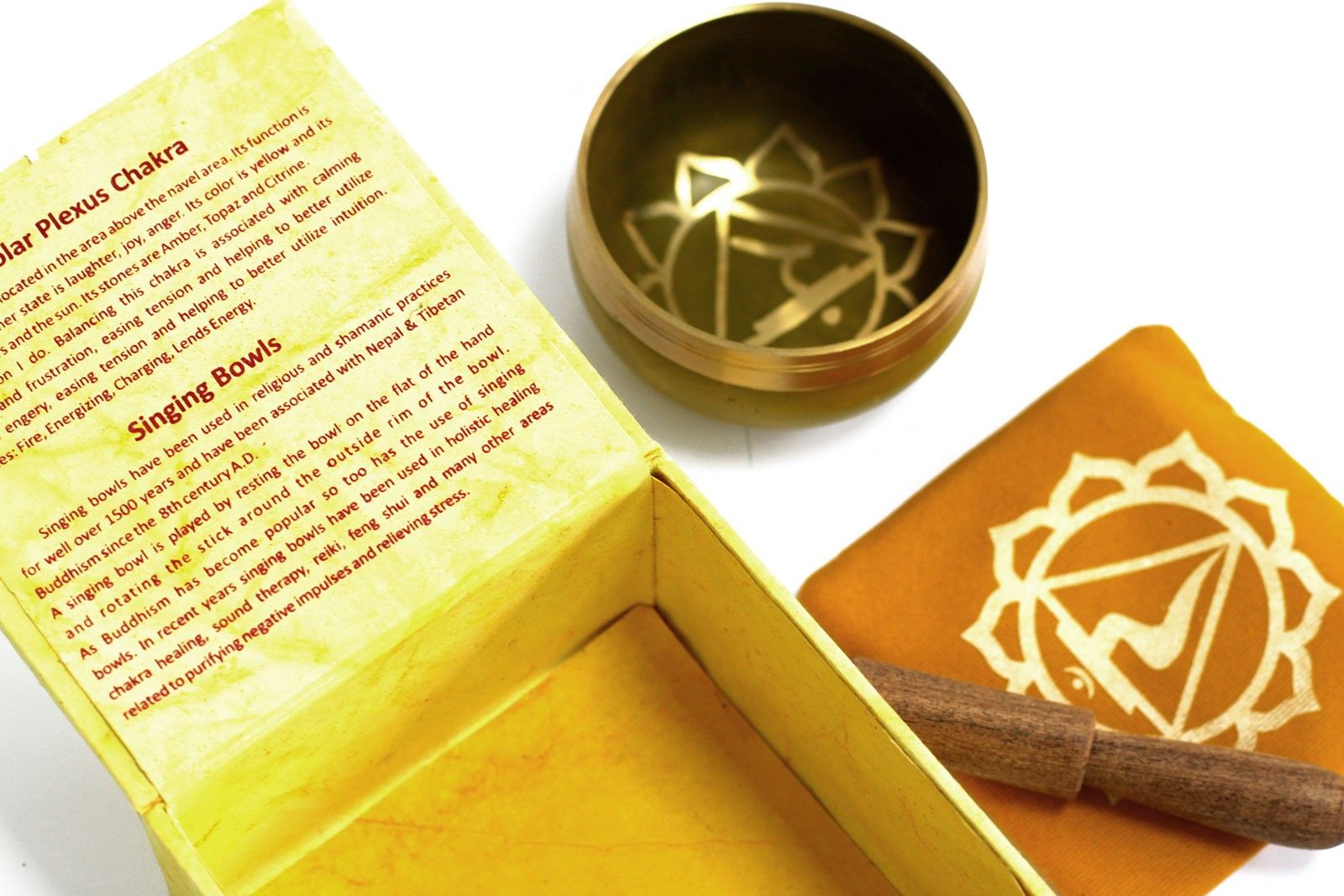 Coffret Bol Chantant Tibétain Chakra Plexus Solaire – Jaune – Avec Coussin & Maillet en Bois