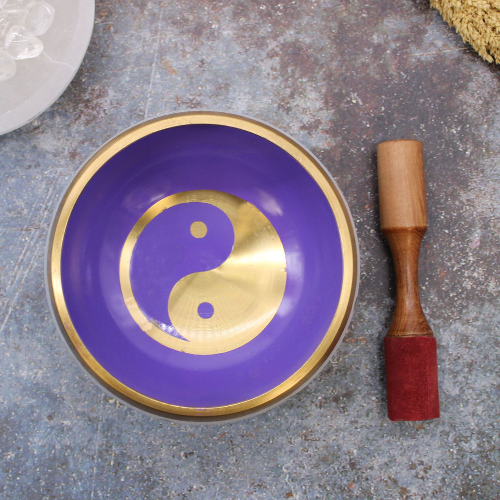 Set Bol Tibétain Coffret – Yin & Yang – Blanc/Violet – 14 cm