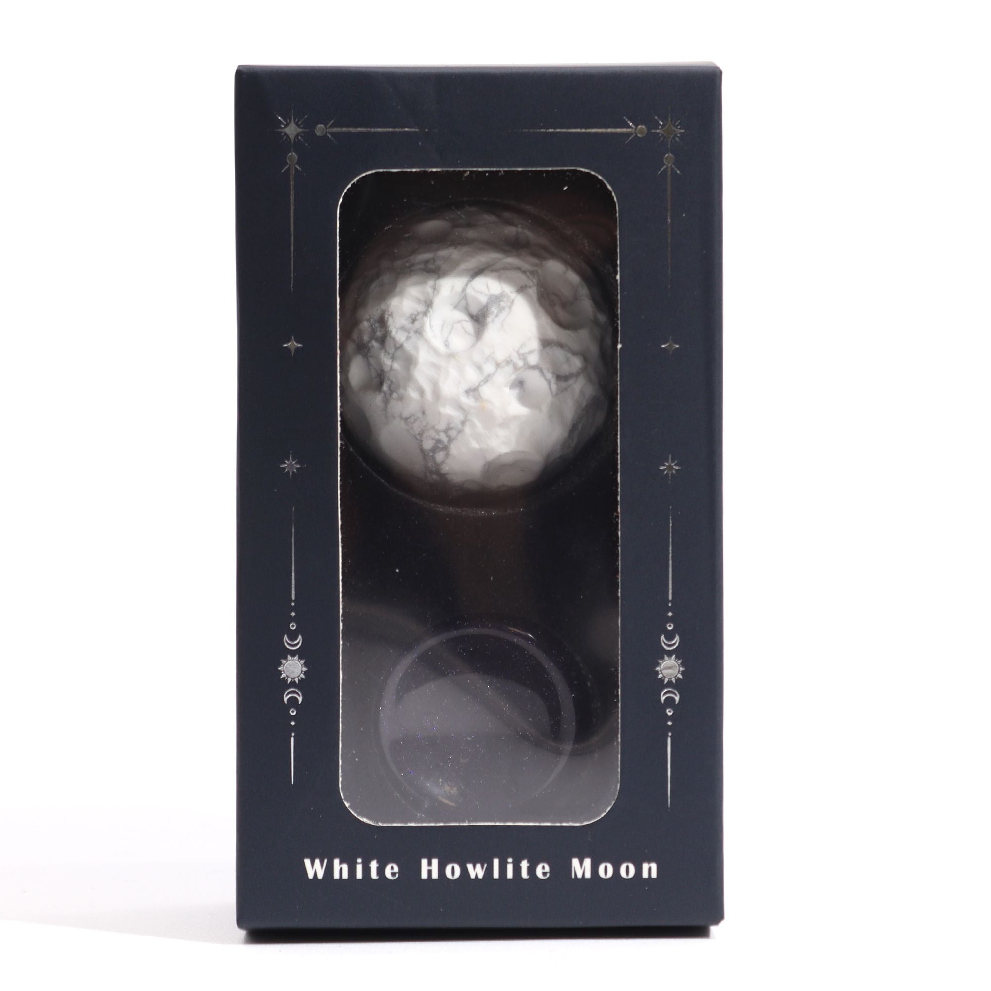 Planète en Howlite Blanche – Lune – 40 mm sur Support Goldstone