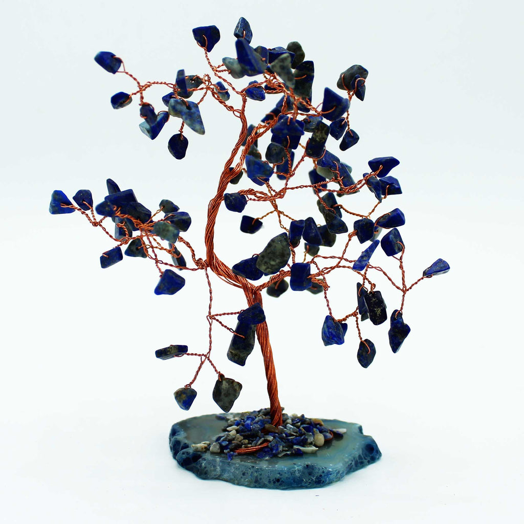 Grand Arbre de Gemmes – Sodalite sur base en Agate Bleue – 100 Pierres